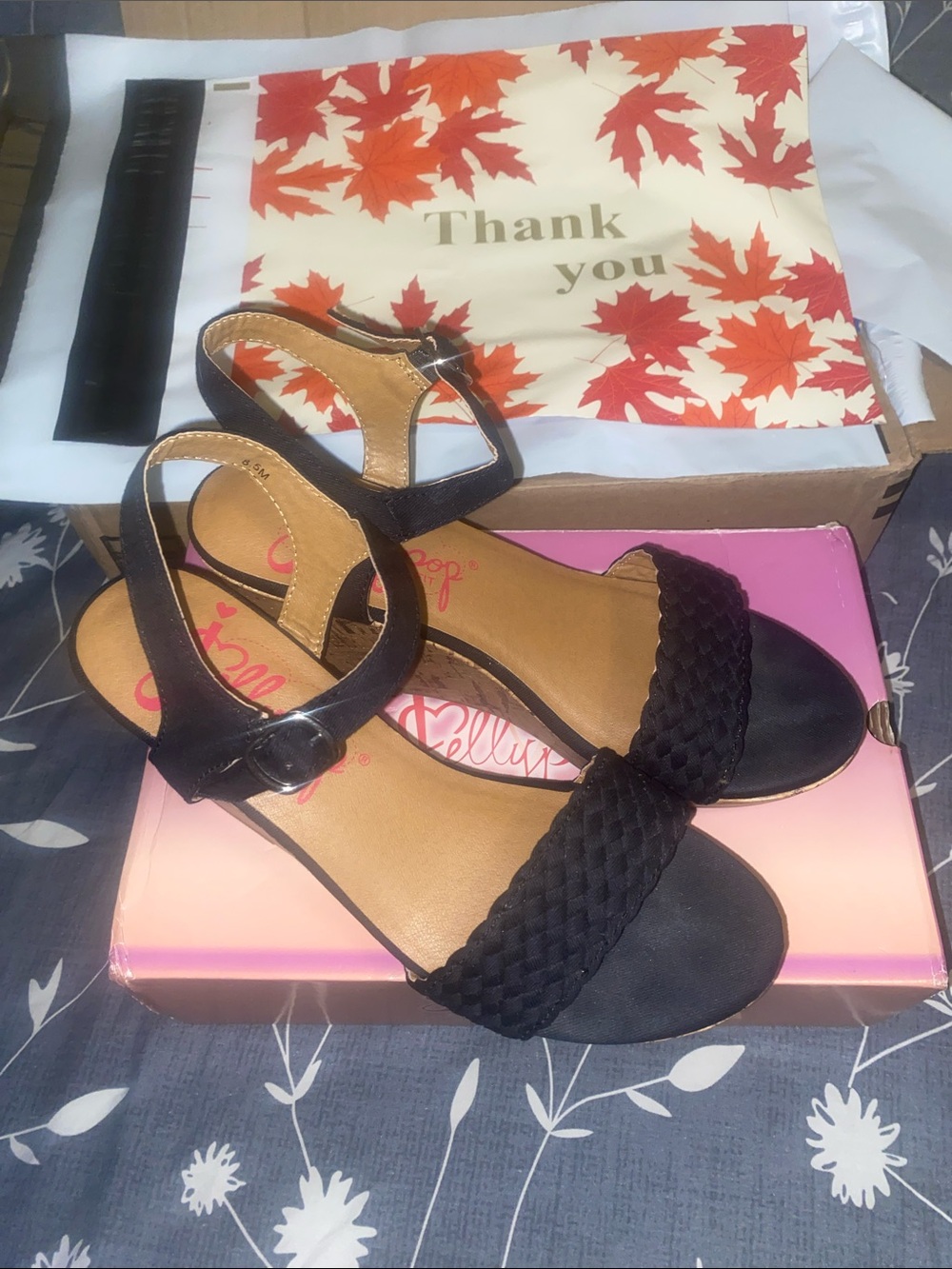 Jellypop Black Canvas Wedge Shoes